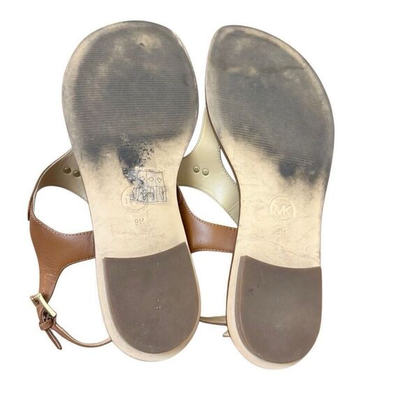 Michael Kors Brown Leather Sandals Gold MK Logo Size 9 - Picture 5 of 6